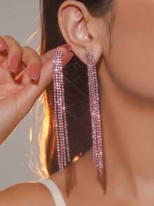 Glamorous Spring Colorful CZ Crystal Long Tassel Earrings Stud Dance Club Party Graduation Jewelry 1 Pair