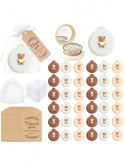 36 piezas - Recuerdos para Baby Shower, Recuerdos para fiesta de revelación de género del bebé, Espejos compactos, Peines a granel para recuerdos de boda y fiestas, Espejos de bolso y viaje, Juego de cepillo de pelo con etiqueta de agradecimiento y bolsa de organza, Peine de viaje con espejo multicolor, Sencillo y portátil, Peine plegable, Peine de masaje de unicolor mini plegable, Peine de bolsillo, Portátil para exteriores y hogar