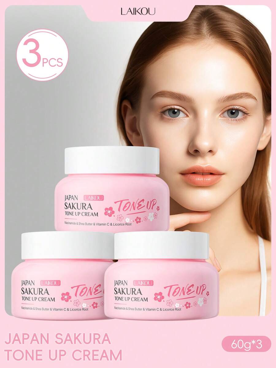 LAIKOU 3pcs Cherry Blossom Face Cream Deep Moisturizing Cream Smoothing And Firming Japanese Whitening Cream Anti Aging Skin Care Cosmetics Gifts For Girl Friend Makeup - 3PCS-LKYHPZ3 - 查看 1