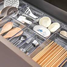 4-Piece Acrylic Drawer Organizer Set, Transparent Plastic Makeup Tray Trays For Vanity, Bathroom, Jewelry, Cosmetics, And Small Tools Storage Boxes, Kitchen Utensil Divider Boxes For Desk, Table