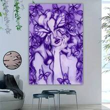 1幅现代紫色蝴蝶女子肖像帆布墙画，适用于卧室、客厅、办公室，不含画框 - 紫色 - 查看 3