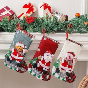 1PC Burlap Large Christmas Stocking, Thick And Durable Holiday Gift Bag, Classic Red And Green Plaid With Bow Decoration, Can Be Used As Railing Decor, Christmas Tree Ornament, Candy Snack Storage Pouch, For Home Decoration, Hanging On Fireplace Mantle, Kids' Gift Surprise, Parent-Child Christmas Activities, Ideal For Housewives, Families With Children, Christmas Decor Enthusiasts.