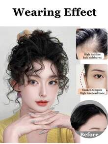 12*5CM Fully Hand-Woven Heart-Shaped Net Invisible Seamless Hair Replacement Piece Water Ripple Curly Hair Middle-Parted Bangs On The Top Of The Head Fluffy To Increase Hair Volume Cover The Hairline Long Curly Bangs Wig Natural Invisible Cover White Hair - Multicolor - View 7