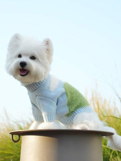 UFBemo 1 suéter para cães e gatos com estampa de montanhas e nuvens, azul e branco, quente para outono/inverno, adequado para gatos e cães de raças pequenas