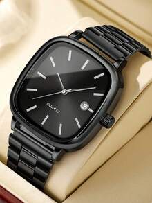 1pc Men's Quartz Watch, Simple And Casual, With Date Display, Strap Non-Adjustable, Men's Gifts, Suitable For Father's Day, Back To School Season Gifts And Daily Wear, Box Not Included - Black - View 12