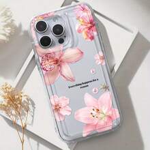 1 pièce Étui de téléphone souple en TPU transparent avec impression en anglais de fleur d'hibiscus rose et perle, compatible avec les séries 16 15 14 13 12 11 XS XR X 8 7 Plus Pro Max Mini, cadeau de vacances, anniversaire, pour petite amie, petit ami, ami ou vous-même - Transparent - Voir 3