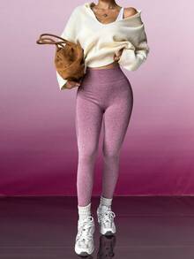 女士无缝紧身裤，适合健身、瑜伽、徒步、户外、休闲、普拉提、骑行 - 紅白色 - 查看 5