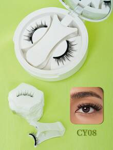 1 Pair/Set CC Curly Magnetic False Eyelashes Kit With Professional Eyelash Curler, Reusable, No Glue Needed, Ideal For Lazy People, Natural Cartoon Lash Applicator Mixed Design, 3D Volume False Eyelash Strips For Eye Lifting, Suitable For Daily Wear, Work, Study, Travel, Party, Women's Gift, Women's Christmas Gift - màu đen - Xem 4