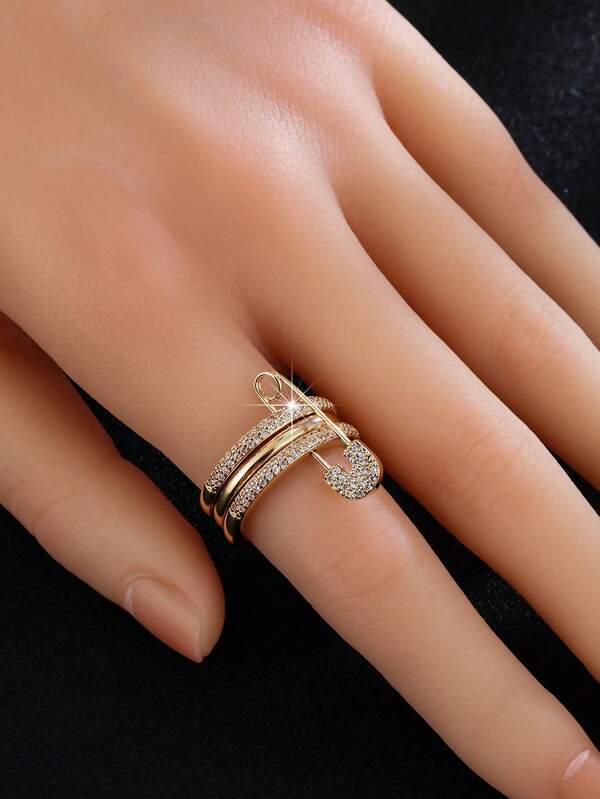 1pc Fashion Ring With Multi-Layer + Brooch Design, Inlaid Shiny Zirconia, Choose Your Favorite Color To Match Daily Outfit And Party Accessories, Christmas Gift