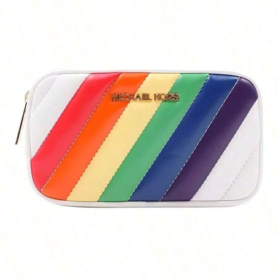 Michael Kors Borsa a vita Michael Kors in pelle artificiale trapuntata a rose e arcobaleno, colore bianco, dalla serie di borse 35T0GXOC0I-RAINBOW