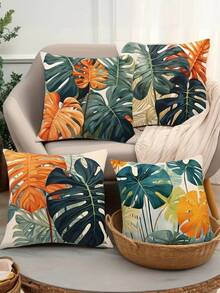 Juego de 4 fundas de almohada/1 pieza, serie de plantas tropicales de verano, con diseños de hojas de bambú con caparazón de tortuga y plantas tropicales, de 18x18 pulgadas, con cierre de cremallera, tela suave y cómoda, duradera, resistente a la decoloración, lavado a mano, apropiada para salas de estar modernas, dormitorios y decoración de jardines al aire libre. Sin relleno de almohada.