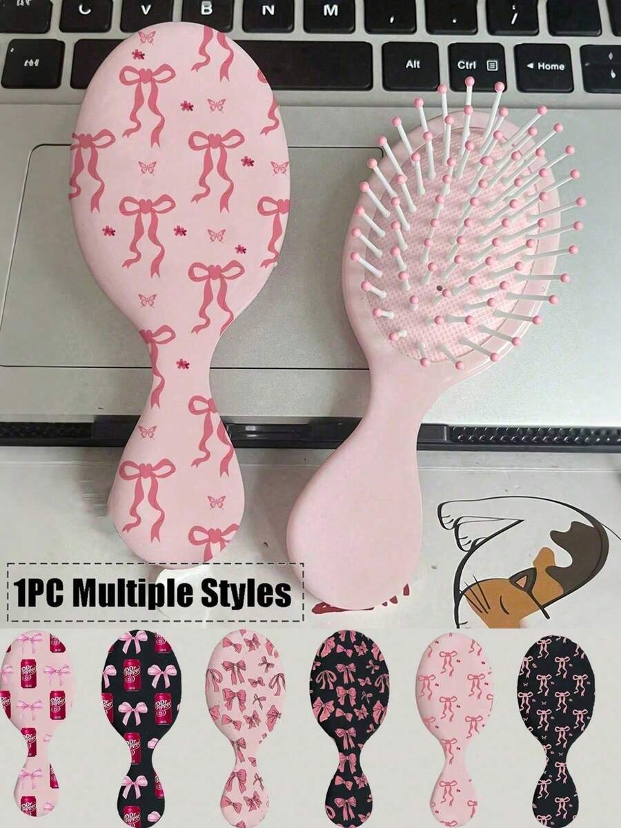 Brosse à cheveux à coussin d'air mini avec imprimé papillon et fleur, mignonne pour les enfants/filles (couleur de brosse à dents aléatoire). Le motif est réparti de manière aléatoire