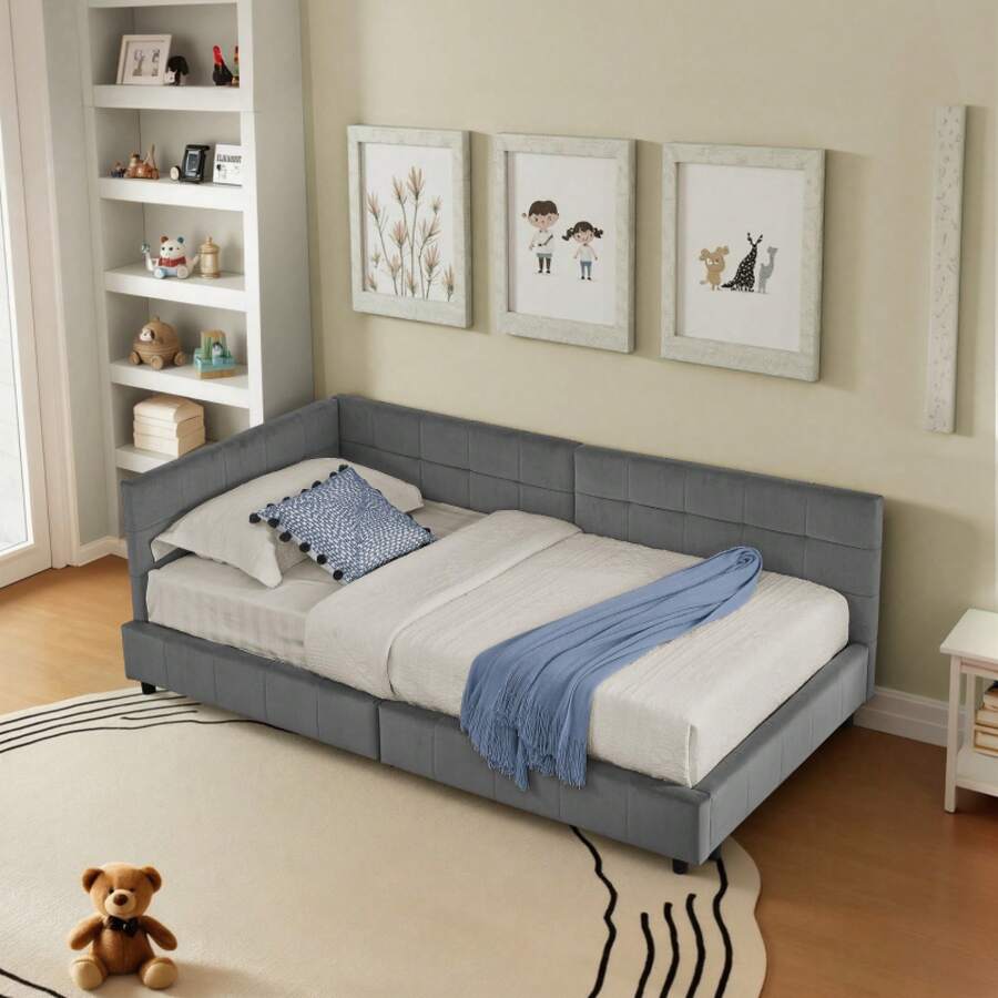 Single Bed 90/140/160*200 Cm, Skin-Friendly Velvet Design, Children's Bed With Top, Beige (Without Mattress) - Dark Gray+Velvet+90*200cm - View 1