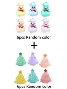 12 piezas Mini árbol de Navidad luminoso, muñeco de nieve de resina, decoración luminosa de muñeca, accesorios de decoración DIY, adornos de escena en miniatura, adecuado para bolsas de regalo de fiesta, decoraciones de jardín, decoraciones del hogar, regalos navideños