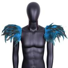 Hombreras de estilo gótico unisex de tamaño mediano con plumas sintéticas negras para fiesta de Navidad roja y carnaval, hechas de fibra de poliéster, perfectas para cosplay - A - Ver 2