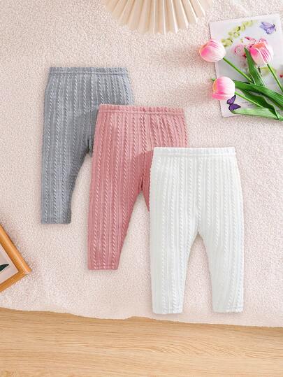 3 件套可爱灰色和粉色基本款打底裤套装，适合女婴，柔软舒适，纯色休闲裤，婴幼儿日常服装，0-1-2-3 岁，6-9 个月，适合户外、礼物、派对、聚会