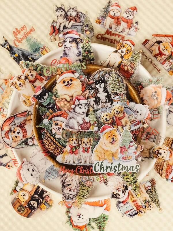 56 pezzi Adesivi natalizi trasparenti per cani - Set regalo di adesivi kawaii per cuccioli di animali domestici per frigorifero e scrapbook, impermeabili, con adesivo rimovibile (decorazione carino per animali dei cartoni animati)
