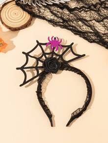 1 Stück lustiger Blumen- & Spinnen-Spitze Haarreif, geeignet für Halloween Party - Schwarz - Übersicht 1