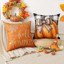 Artscope - Juego de 4 fundas de almohada de otoño de 16 x 16 pulgadas, Hello Fall Hello Pumpkin Buffalo Plaid Maple Leaf Harvest - Fundas de almohada decorativas al aire última intervensión para sofá - Naranja B - Ver 6