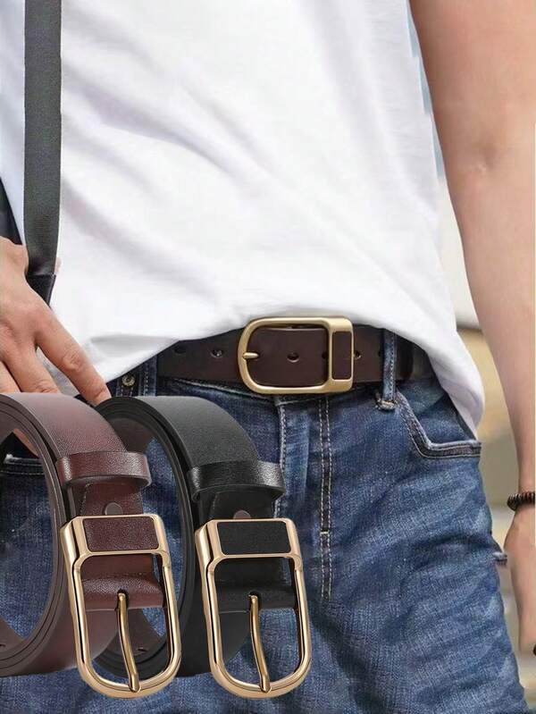 حزام بني ورمادي قابل للعكس مع إبزيم ذهبي اللون - مناسب لمختلف الملابس! قم بترقية أسلوبك مع هذا الحزام! خيار مثالي لمشتري عالمي، إكسسوار لا غنى عنه!