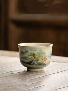 1/2/4/6件套风景陶瓷茶杯，复古青瓷家用客用茶杯，功夫茶杯，品茶杯，60毫升水杯，适合作为礼物、家用、派对、礼品 - 彩色 - 查看 2