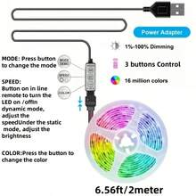 RGB 5050 LED Strip Lights Set - USB Powered, Flexible Tape For TV Background, Game Room Decor - 3 Key Control - Multicolor - View 11