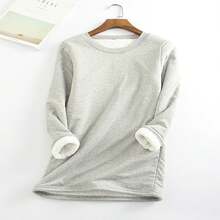 Sudadera de cuello redondo de forro polar para mujeres - Sudadera de invierno cálida con forro de sherpa, ropa de estar suave y cómoda, top térmico de manga larga - #3 - Ver 6