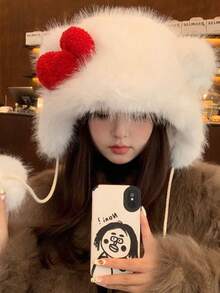 Sanrio 1pc Cute Cartoon Hello Kitty Bow Knitted Beanie Hat, Thermal Lined Thick Warm Ear Protection, Suitable For Winter - Multicolor - View 3