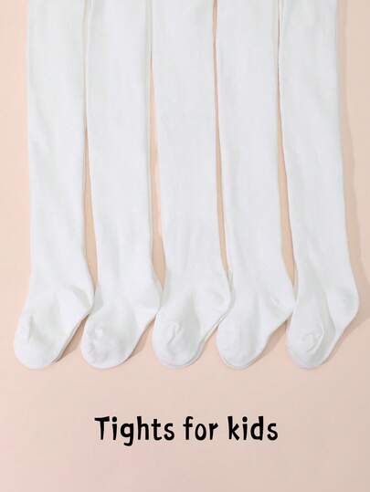 5 Pairs Girls' Solid Color Tights, Suitable For Everyday Wear All Seasons