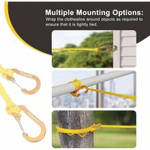 Portable Travel Clothesline, Windproof Clothes Laundry Line With Clothespins Hang Holes, Indoor Outdoor Clothes Drying Rope Hotel, Backyard, Cruise , Camping Yellow, 12.5 Ft