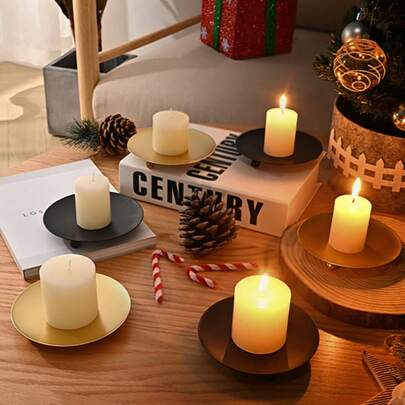 Iron Black Golden Candle Holders Pillar Metal Plate For Wedding Party Festival Candlestick Holder Art Gift Home Table Decoration