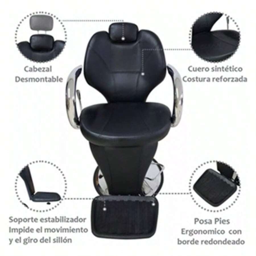 Sillon Barber Silla Barberia Estetica Hidraulico Reclinable Color Negro Forma De La Base Redonda - Negro - Ver 1