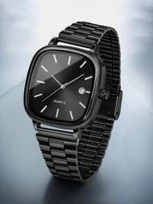 1pc Men's Quartz Watch, Simple And Casual, With Date Display, Strap Non-Adjustable, Men's Gifts, Suitable For Father's Day, Back To School Season Gifts And Daily Wear, Box Not Included - Black - View 14