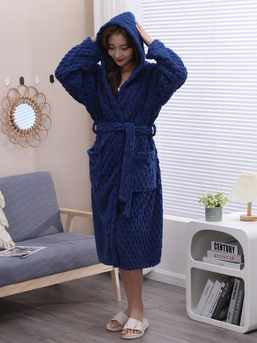 1 件珊瑚绒连帽浴袍，3D 玳瑁图案，柔软吸水家居服睡衣，开学季适用
