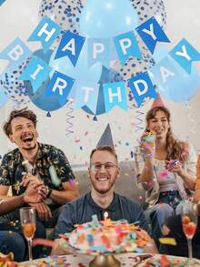 1/18/19 piezas Pancarta de Feliz Cumpleaños, Decoración de Cumpleaños Azul, 16 Globos de 12 pulgadas con 2 Cintas para Decoración de Fiesta de Cumpleaños de Niños y Niños de Cualquier Edad