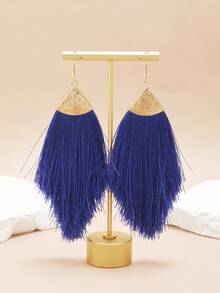 1 par de pendientes de aleación minimalistas de gran tamaño con borlas largas en estilo bohemio en colores caqui, verde, blanco y naranja, hechos a mano, adecuados para uso diario