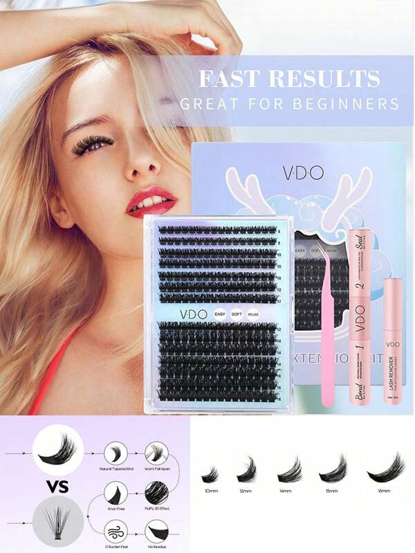 283PCS DIY Lash Extension Kit With Individual Lash Clusters 9-16MM D Curl, Natural Wispy Look, Soft Comfortable False Eyelashes, Long-Lasting Lash Bond & Seal, Tweezers & Lash Brush