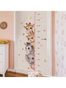 可爱的 4 种动物身高表墙贴，带有长颈鹿狮子斑马大象图案，可移除育儿室贴花，适用于粉色房间婴儿房装饰，易于粘贴，教育成长测量艺术 50-150 厘米和动物贴花和圣诞礼物 - 彩色 - 查看 5