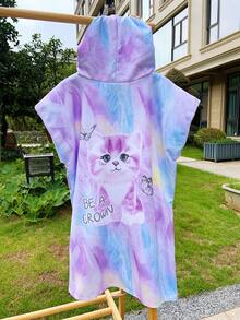 1 Piece Microfiber Hooded Towel Robe For Kids, Zip Up Swim Beach Cover Up For Girls Boys, Cute Mermaid, Cat, Manta Ray Patterns, Surf Poncho Changing Bath Towel