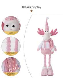 1pc Cute Christmas Pink Sequins Retractable Decorative Ornaments, Santa Claus, Snowman, Elk Desktop Decorative Ornaments, Christmas Tree Scene Decoration Props, Holiday Party Christmas Atmosphere Decoration Props, Christmas Decorations Gift, Christmas Decor, Room Decor, Home Decor