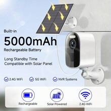 1个太阳能无线户外安防摄像头，4MP/2K超高清，LED彩色夜视，移动侦测，双向语音，WiFi，5000mAh电池，适用于户外监控，摄像头配件，App控制
