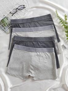 4pcs Boys' Casual Solid Color Elastic Waist Briefs, Comfortable Breathable Basic Style Shorts, Suitable For Teenagers And Students