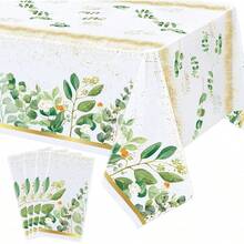 Paquete de 4 manteles Desechables de plástico con Hojas de eucalipto, 86.6 x 51.1 Pulgadas, para Shower,, hogar, cumpleaños,, decoración de Mesa - Eucalipto - Ver 2