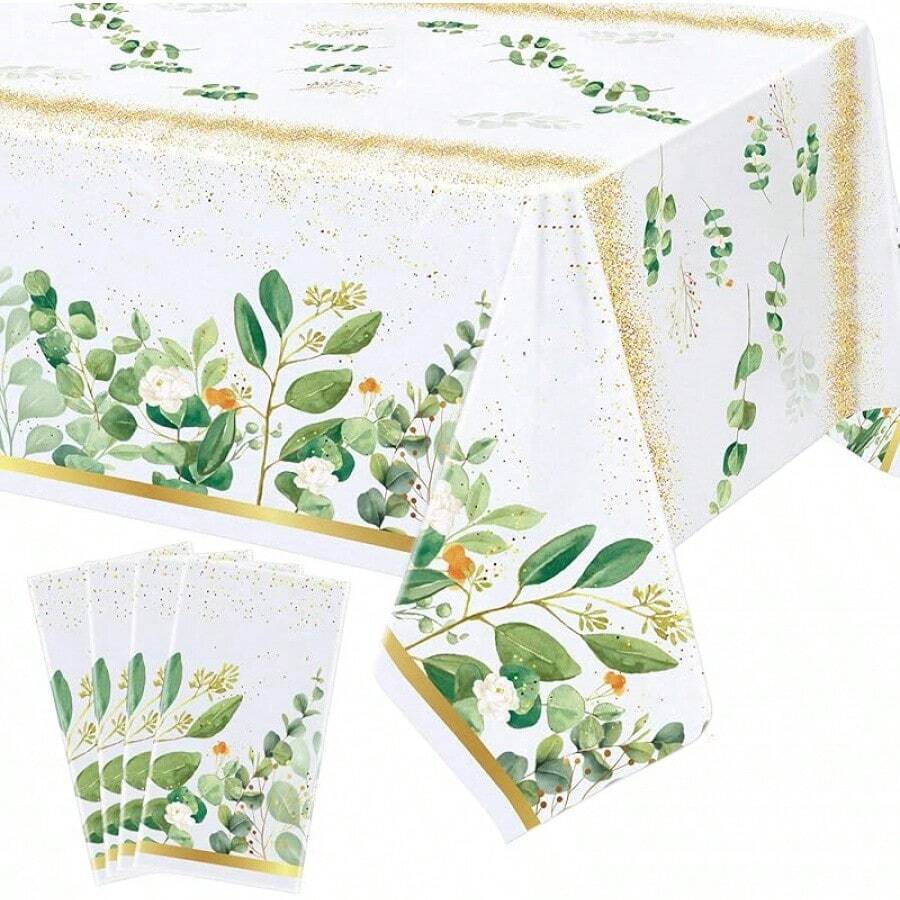 Paquete de 4 manteles Desechables de plástico con Hojas de eucalipto, 86.6 x 51.1 Pulgadas, para Shower,, hogar, cumpleaños,, decoración de Mesa - Eucalipto - Ver 1