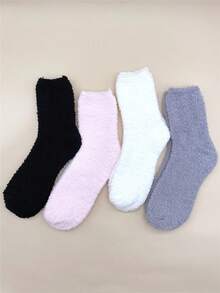 Women's Soft Warm Solid Color Plush Socks, Coral Fleece Thermal Thick Socks, Comfortable Fluffy Short Socks For Winter - Multicolor - View 11