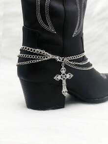 银色哥特式十字剑靴装饰链 - 独特的西部鞋 DIY 装饰，适合女性乡村节日、嬉皮士和牛仔靴配饰