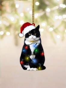 1 pieza - Adorno colgante de gato negro navideño - Decoración navideña de árbol con gato negro - Regalos lindos de gato para amantes de los gatos, adornos navideños para árbol, decoraciones de fiesta de árbol de Navidad, colgantes de acrílico, adornos decorativos navideños, decoración navideña, adornos colgantes únicos de coche para Navidad