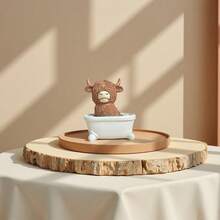 Decoración navideña, adorno de vaca de las tierras altas lindo, diseño de lectura en el inodoro y bañera, decoración popular para el hogar en temporada festiva - Marrón - Ver 10