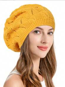 1pc Women Knitted Casual Everyday Beret Hat, Solid Color, Fashionable & Versatile Ladies' Beret Hats For Autumn And Winter - Multicolor - View 17
