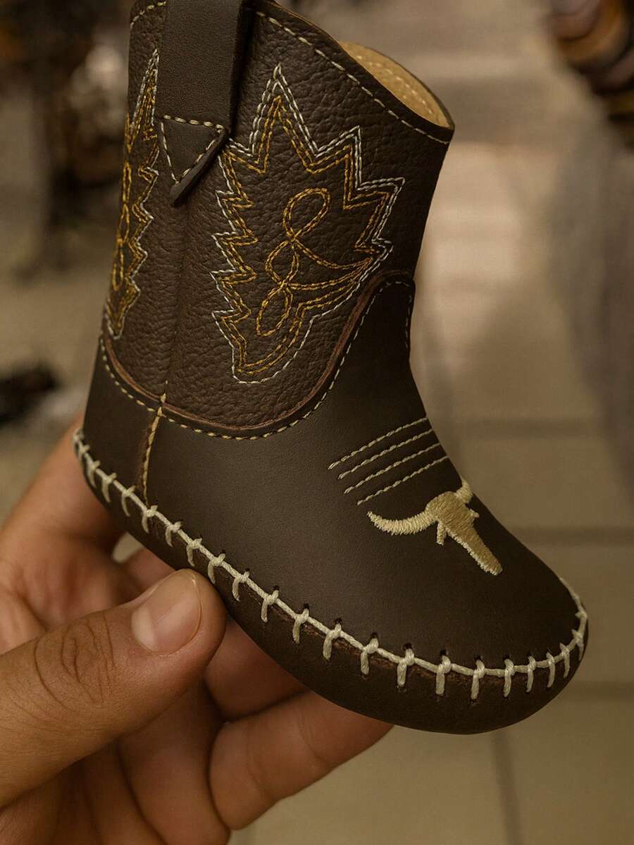 Botas Bebe Vaqueras de Piel Suave Antideslizantes  Finas y de Alta Calidad – Estilo, Comodidad y Durabilidad para el Primer Paso Premium suela suave - Café integral - Ver 1